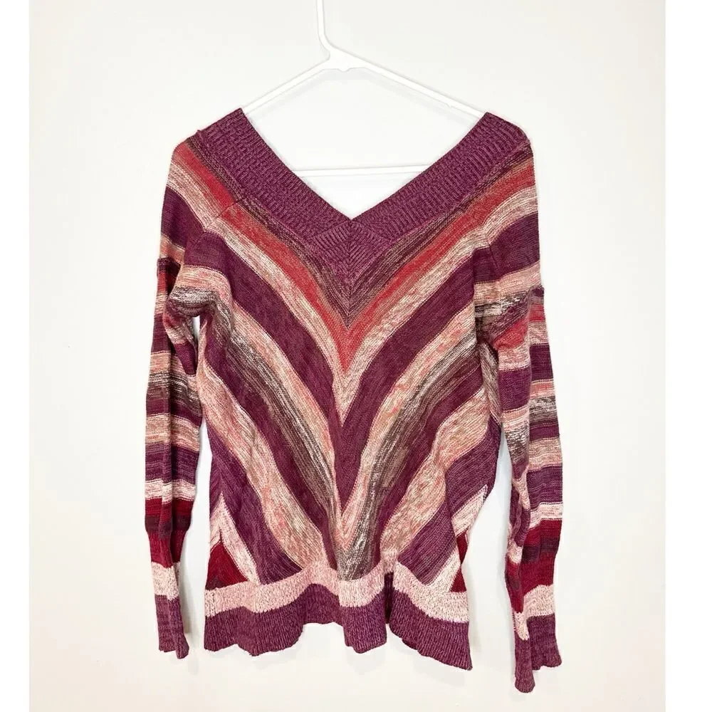 Free people striped v-neck sweater maroon